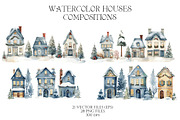 Watercolor Winter Blue houses, an Object Illustration by Evgeniia (Thumbnail 3 of 6)