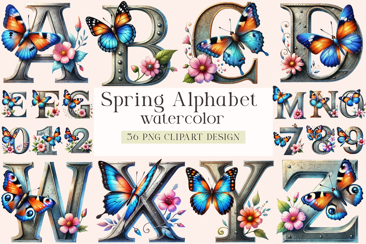 Spring Alphabet Sublimation Clipart, an Illustration by DreamArtGraphic (Photo 1 of 7)