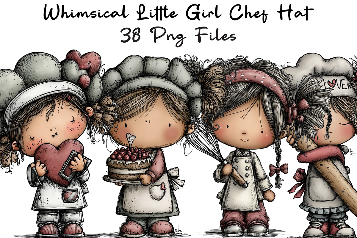 Whimsical Little Girl Chef Hat PNG, an Illustration by CraftArtStudio (Photo 1 of 6)