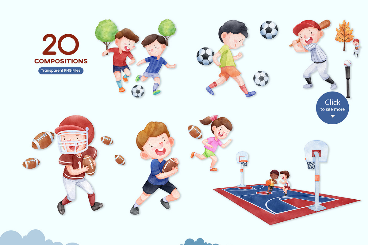 American Sport Kids, Watercolor, a Sport Illustration by CreativeValuation (Photo 3 of 12)