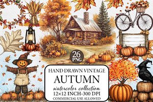 Hand Drawn Vintage Autumn Clipart, an Illustration by Libby Wishes
