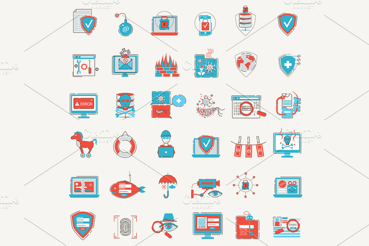 36 Cyber security flat line icons, an Outline Icon by Lemberg Vector