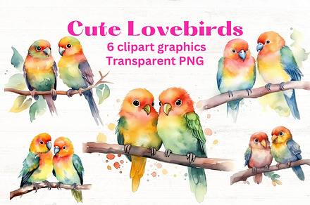 Cute Lovebirds clipart x6