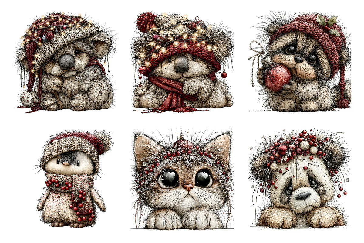 Cute Animals Christmas Clipart, a Transportation Illustration by SinaCreation (Photo 2 of 9)