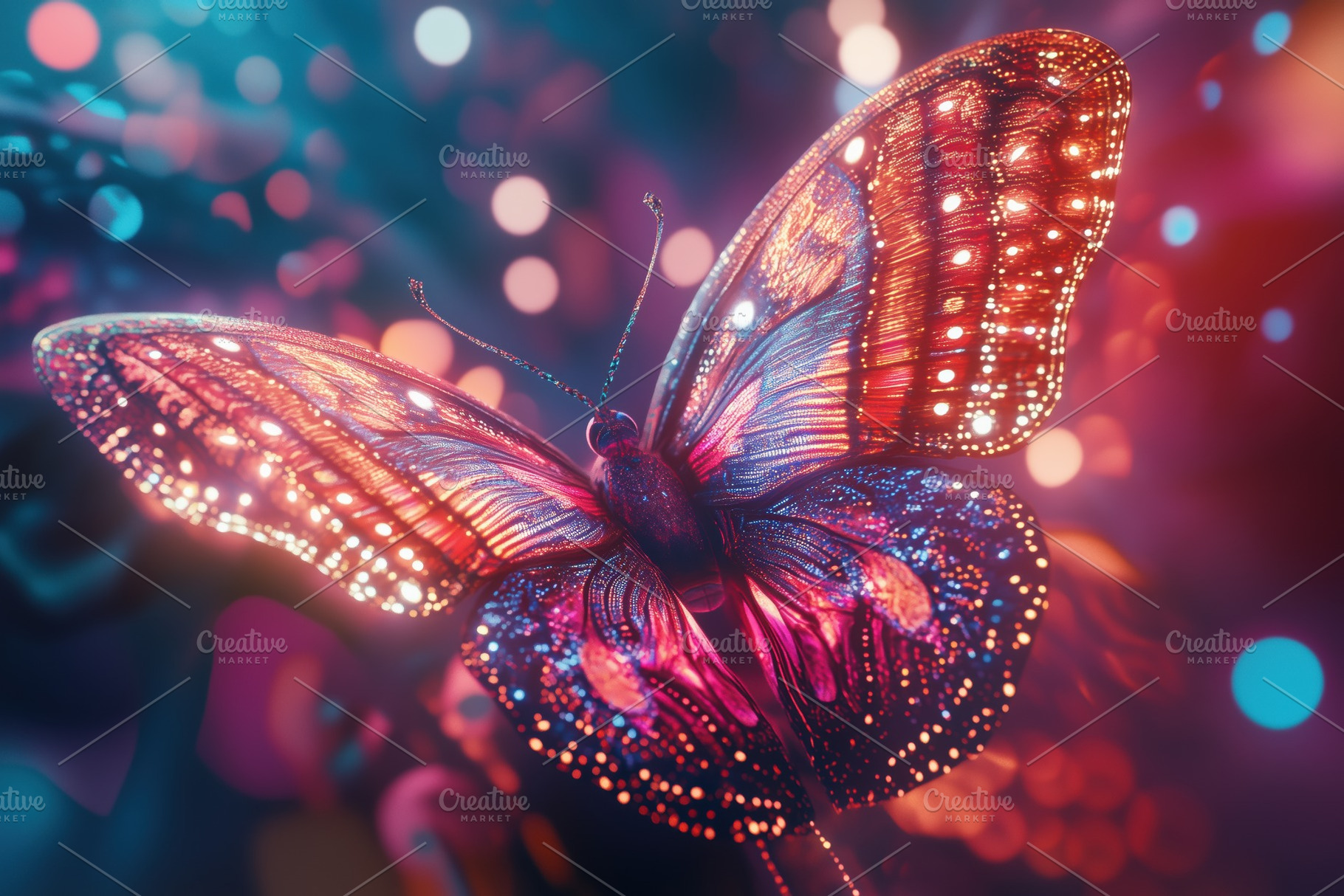 A vibrant, colorful butterfly with intricate patterns and glowing effects, set, an Animal Photo by Textures & Backgrounds