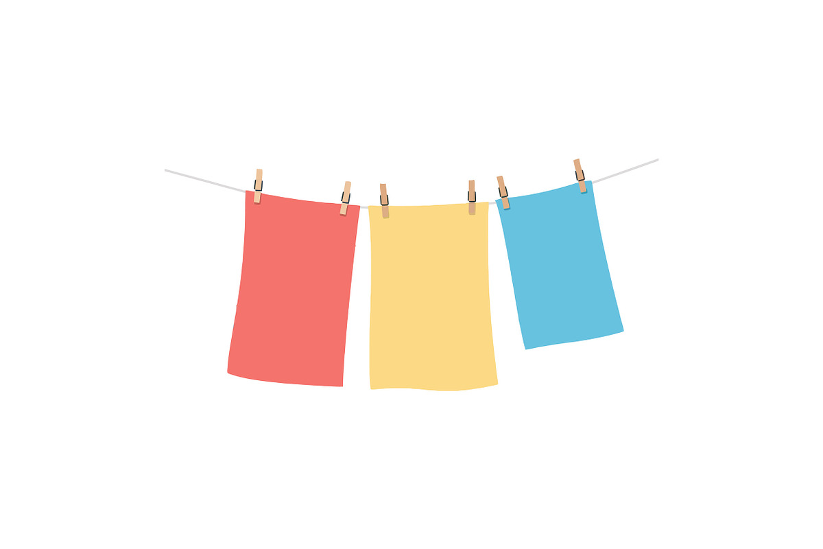 Colorful laundry hanging on a line w, an Illustration by designvectx