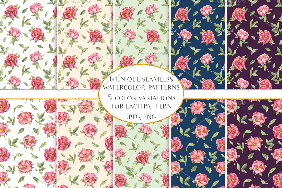 Peonies Seamless Patterns, a Pattern Graphic by Irina Diasli (Photo 4 of 8)