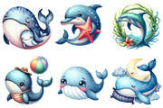 Cute Whale and Dolphin Clipart, an Illustration by Pixels.Craft (Thumbnail 2 of 9)