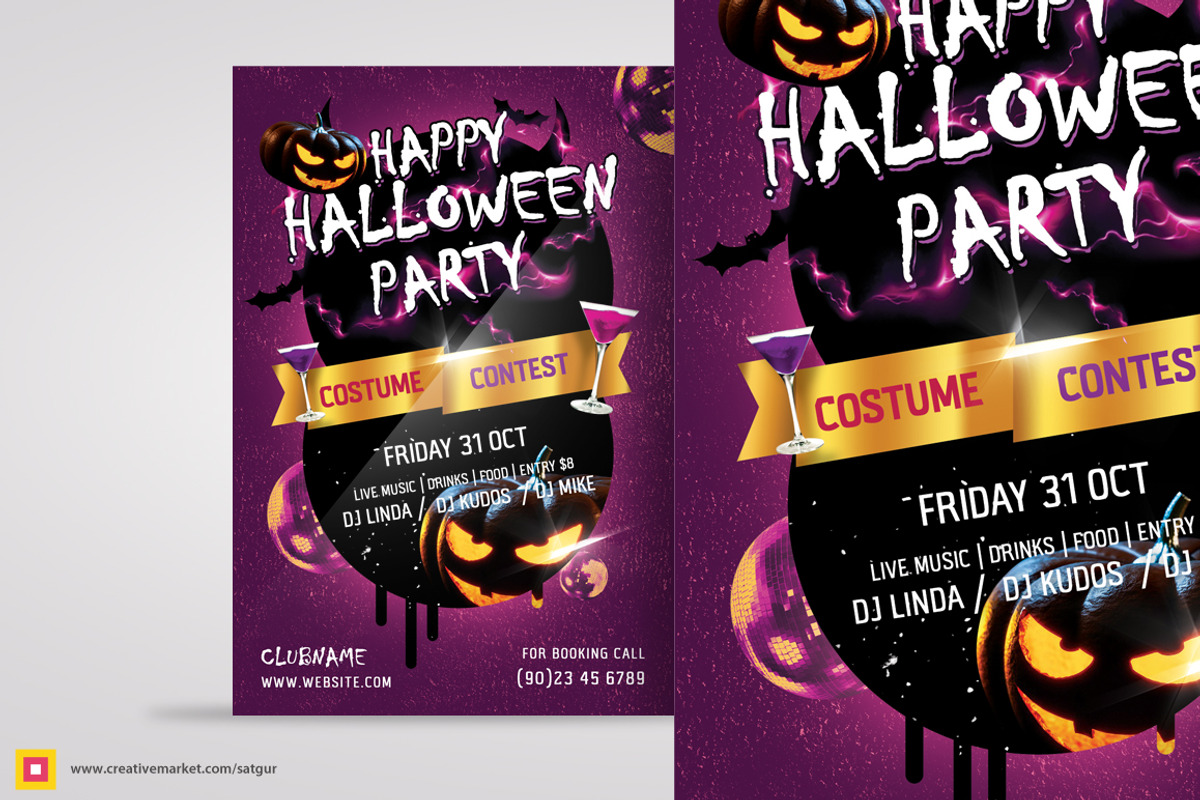 Halloween Party Flyer Template, a Flyer Template by Satgur Graphic Design (Photo 1 of 3)