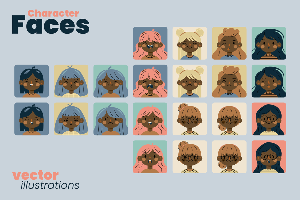 Character Faces Set, a Person Illustration by moja doodle (Photo 2 of 7)