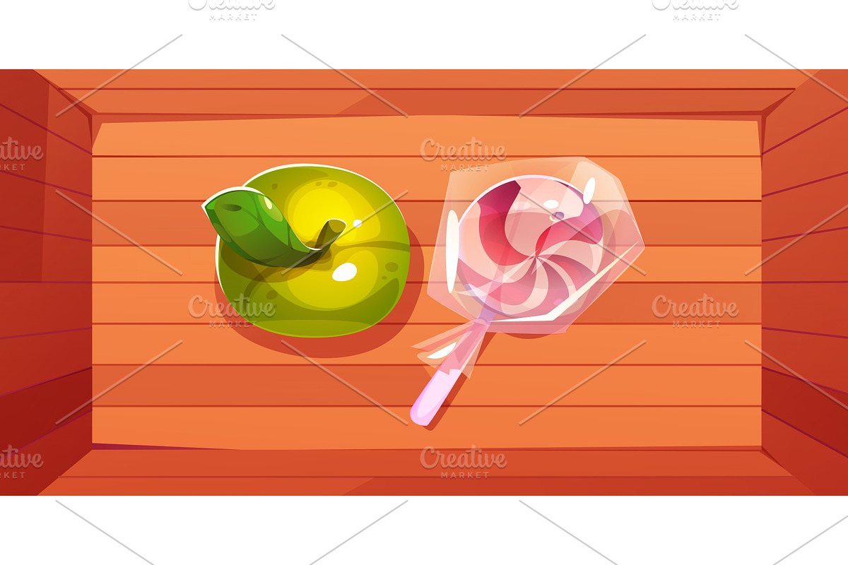 Green apple with pink candy lollipop, a Food Illustration by art PVP - market