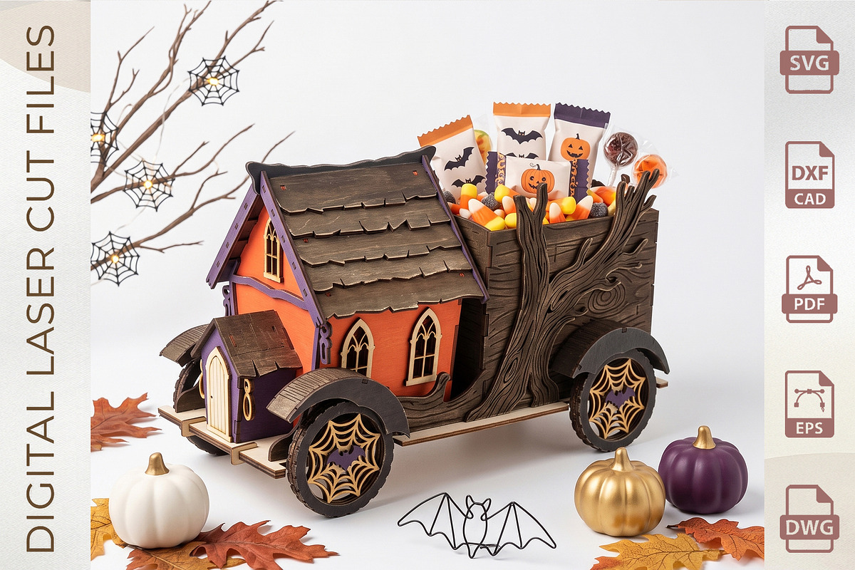 Haunted House Candy Truck Laser Cut, an Object Graphic by WoodoraCut (Photo 8 of 8)