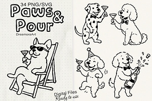 Party Dog PNG & SVG Illustration Set, an Animal Illustration by DreamoraArt