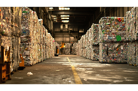 Stacked recycled plastic bales in, an Industrial Photo by Lermont51