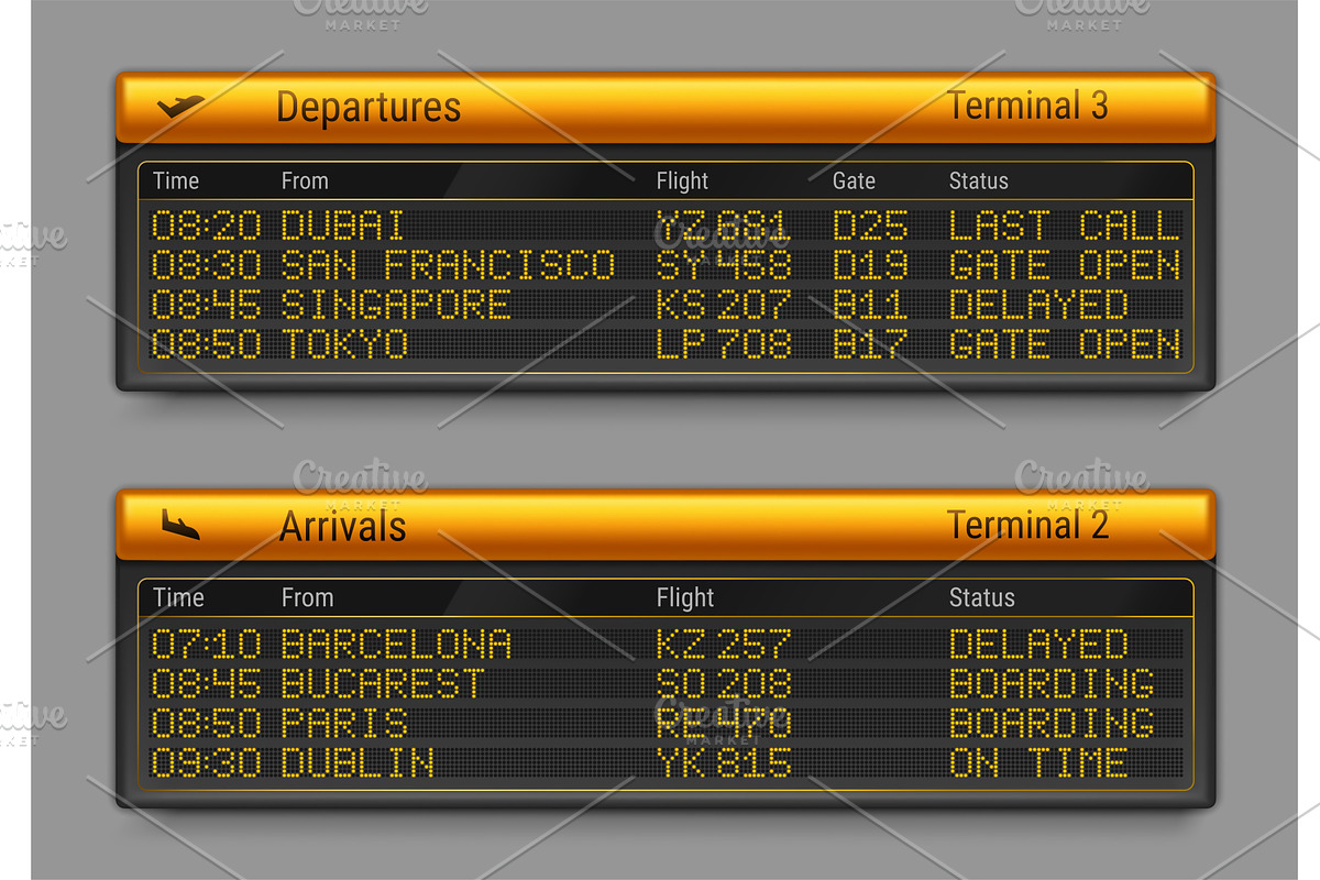 Realistic airport flight information, an Object Illustration by art PVP - market
