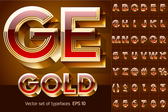 Illustration of chic golden 3D font preview 2
