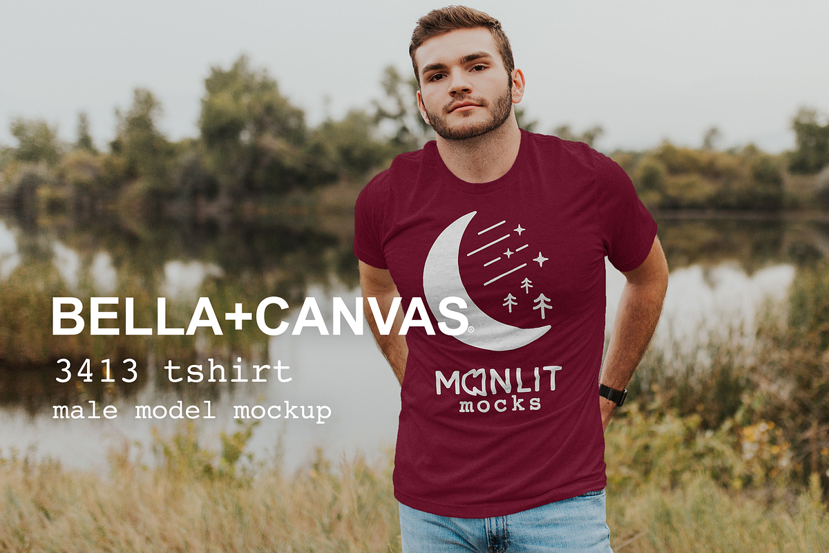 Bella Canvas 3413 Male Model Mockup, a Shirt Mockup by Moonlit Mocks (Photo 1 of 6)