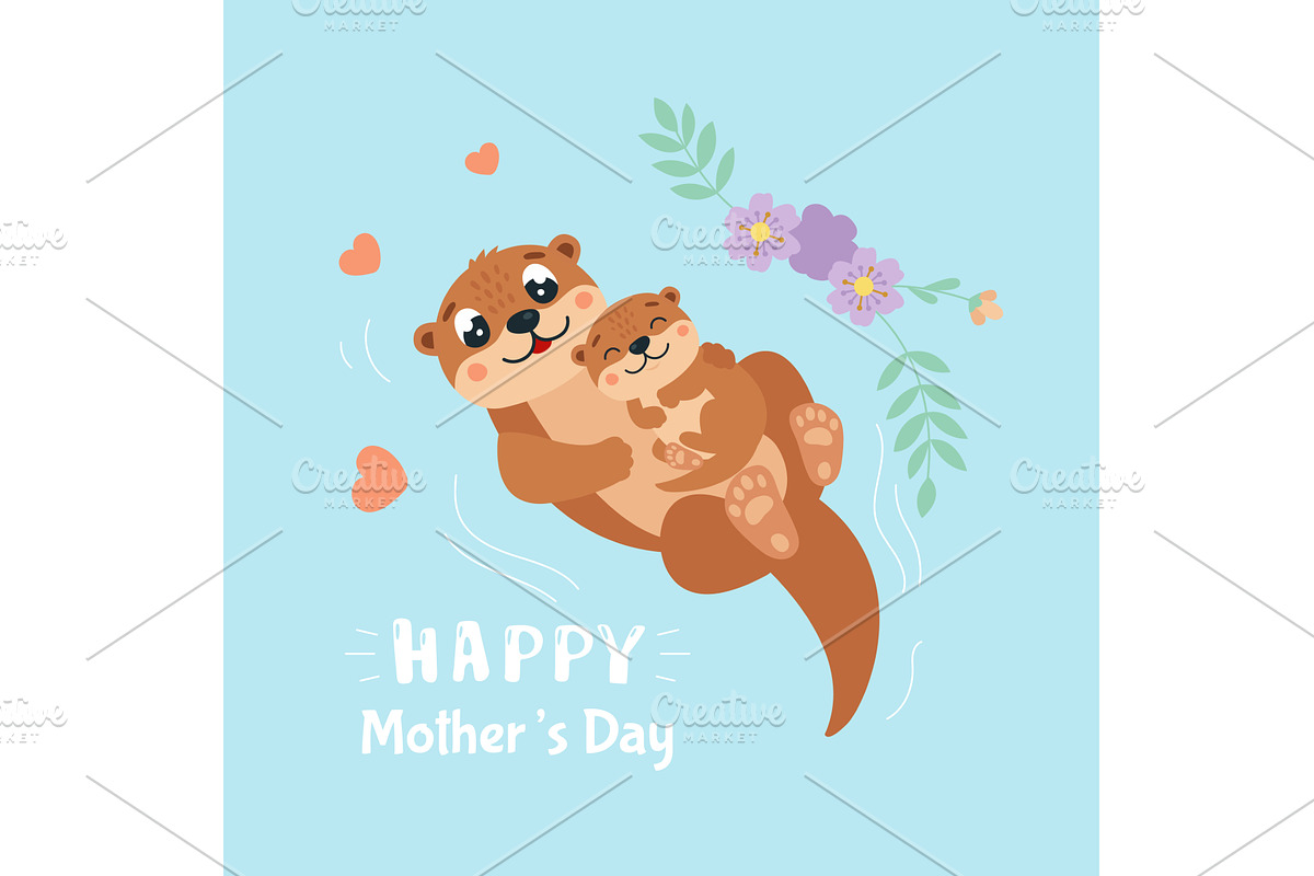 Mother otter. Happy mothers day, an Animal Illustration by LadadikArt