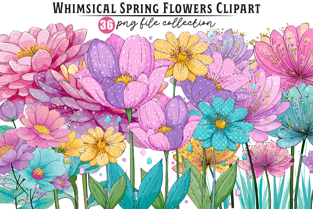 Whimsical Spring Flowers Clipart, an Illustration by Dream Creation (Photo 1 of 5)