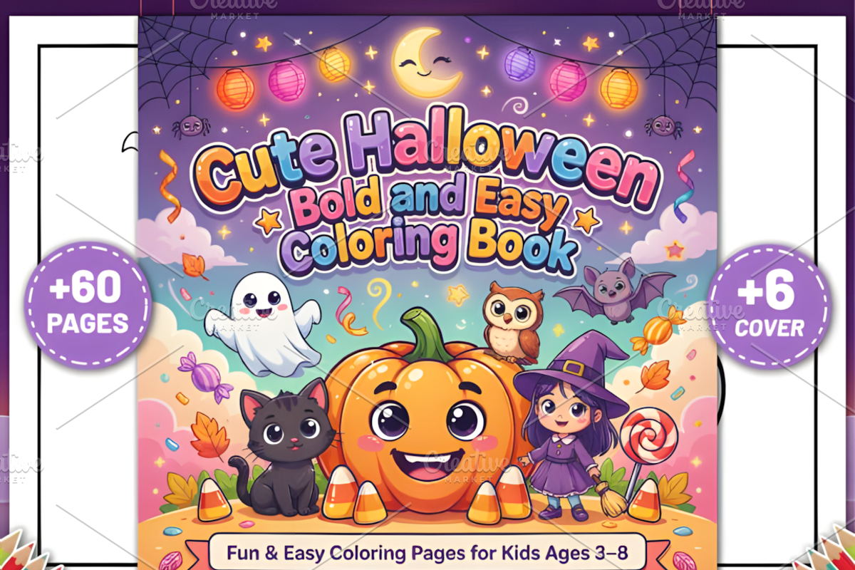 Cute Halloween Bold Easy Coloring, a Seasonal Illustration by Coco Bloom (Photo 1 of 4)