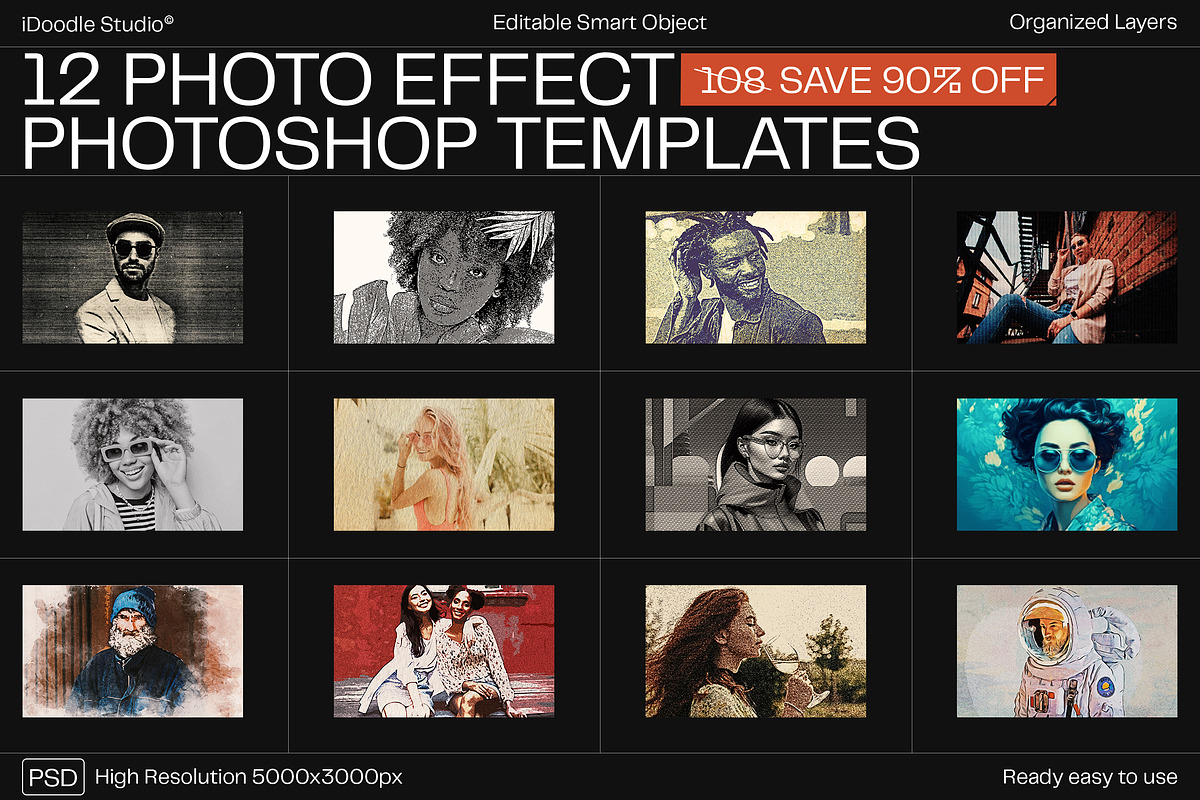12 Photo Effect Templates, a Layer Style Add-On by iDoodle Studio