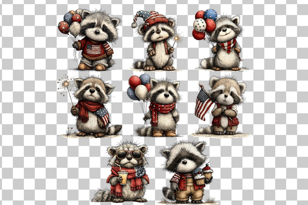 Patriotic Raccoon Watercolor Clipart, a Seasonal Illustration by Nicolle's Colorful Art (Photo 3 of 4)