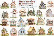 Watercolor Little Wooden House Clipa, an Illustration by Watercolor design (Thumbnail 1 of 12)