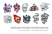 Horror vintage skull tattoo art set, a Decorative Illustration by Good Studio (Thumbnail 1 of 16)