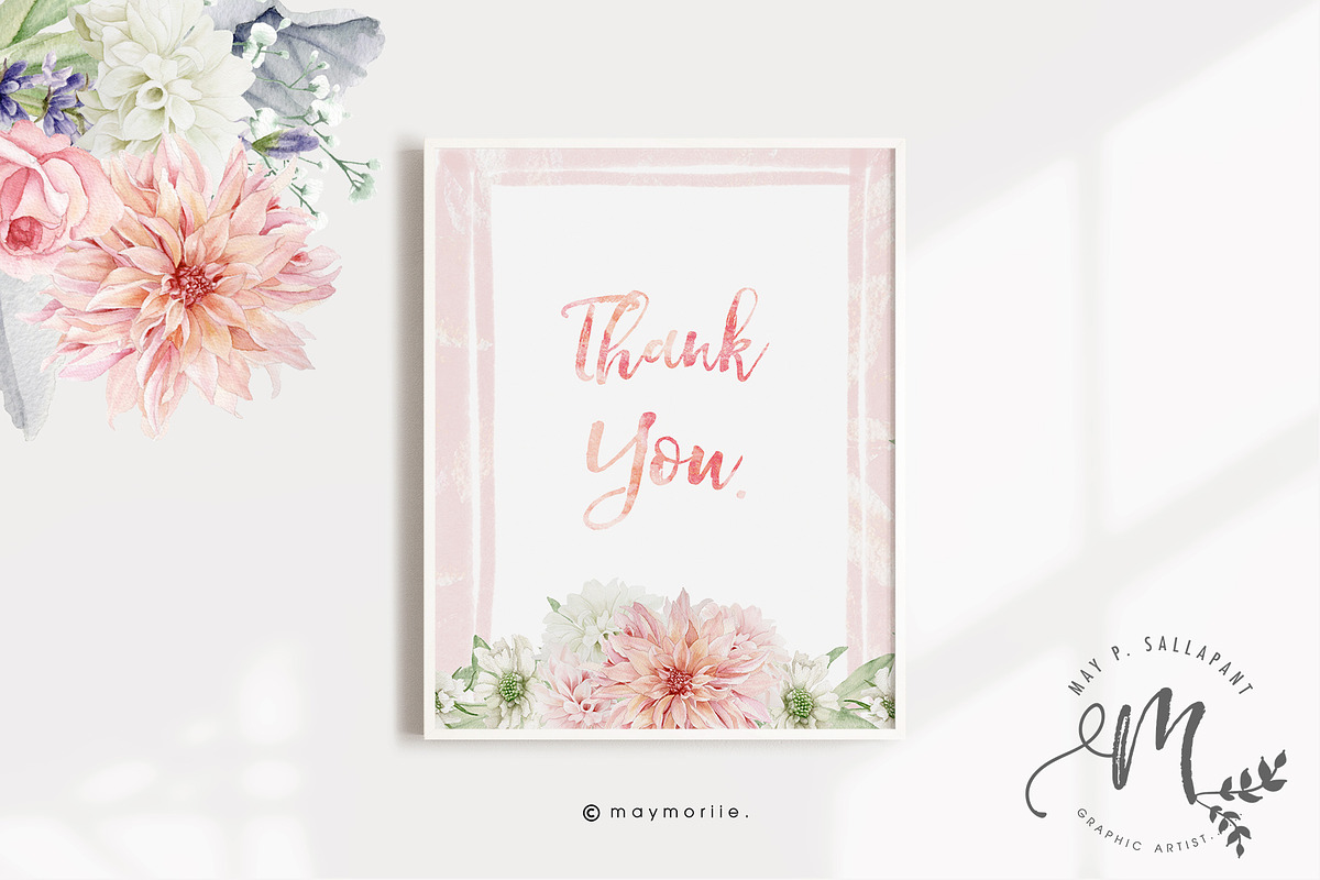 BlushPink Watercolor Floral Clipart, an Illustration by May • SHO (Photo 15 of 15)