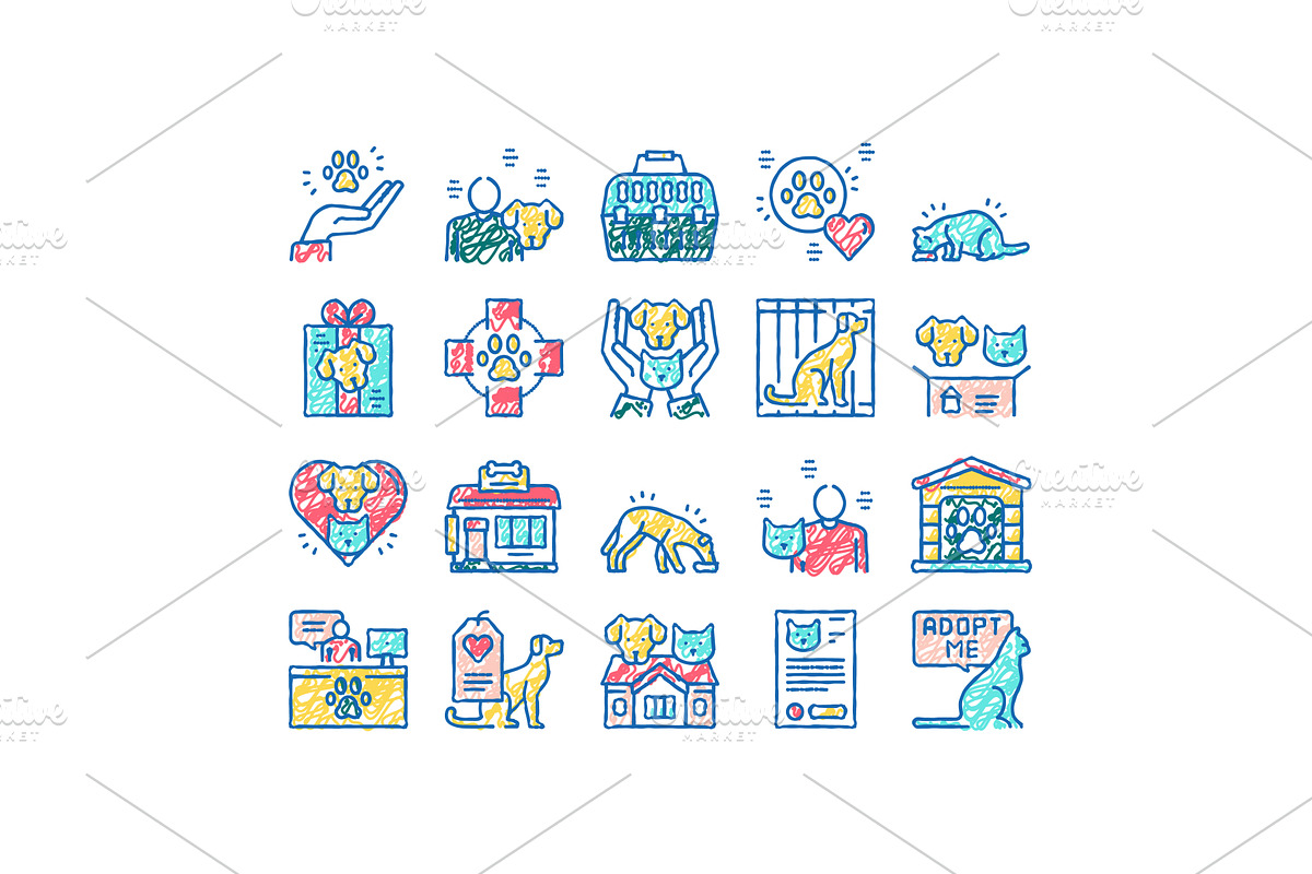 Animal Pet Shelter set Icons hand, an Object Illustration by pikepicture