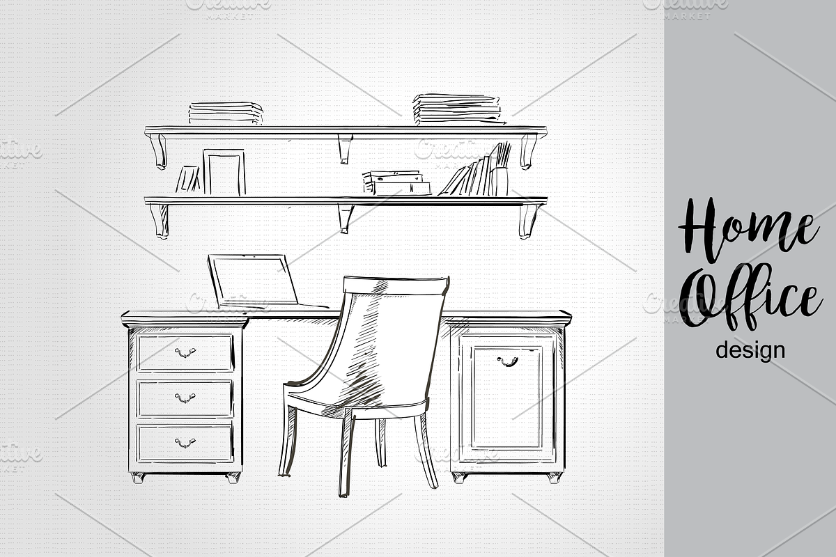 Furniture Hand drawn Vector set#2, a Decorative Illustration by Alltruecolours (Photo 3 of 4)