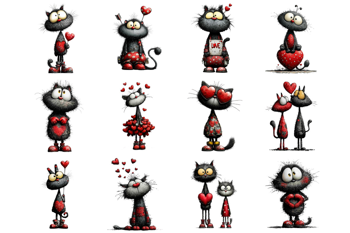 Valentines Whimsical Cat Clipart, a Graphic by CitraGraphics (Photo 3 of 5)