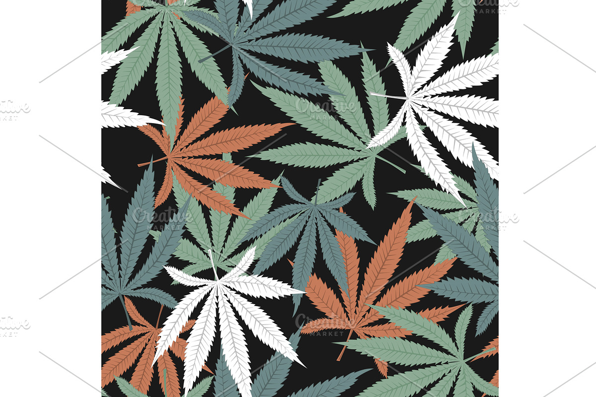 Colorful hemp leaves seamless, an Object Illustration by Toltemara