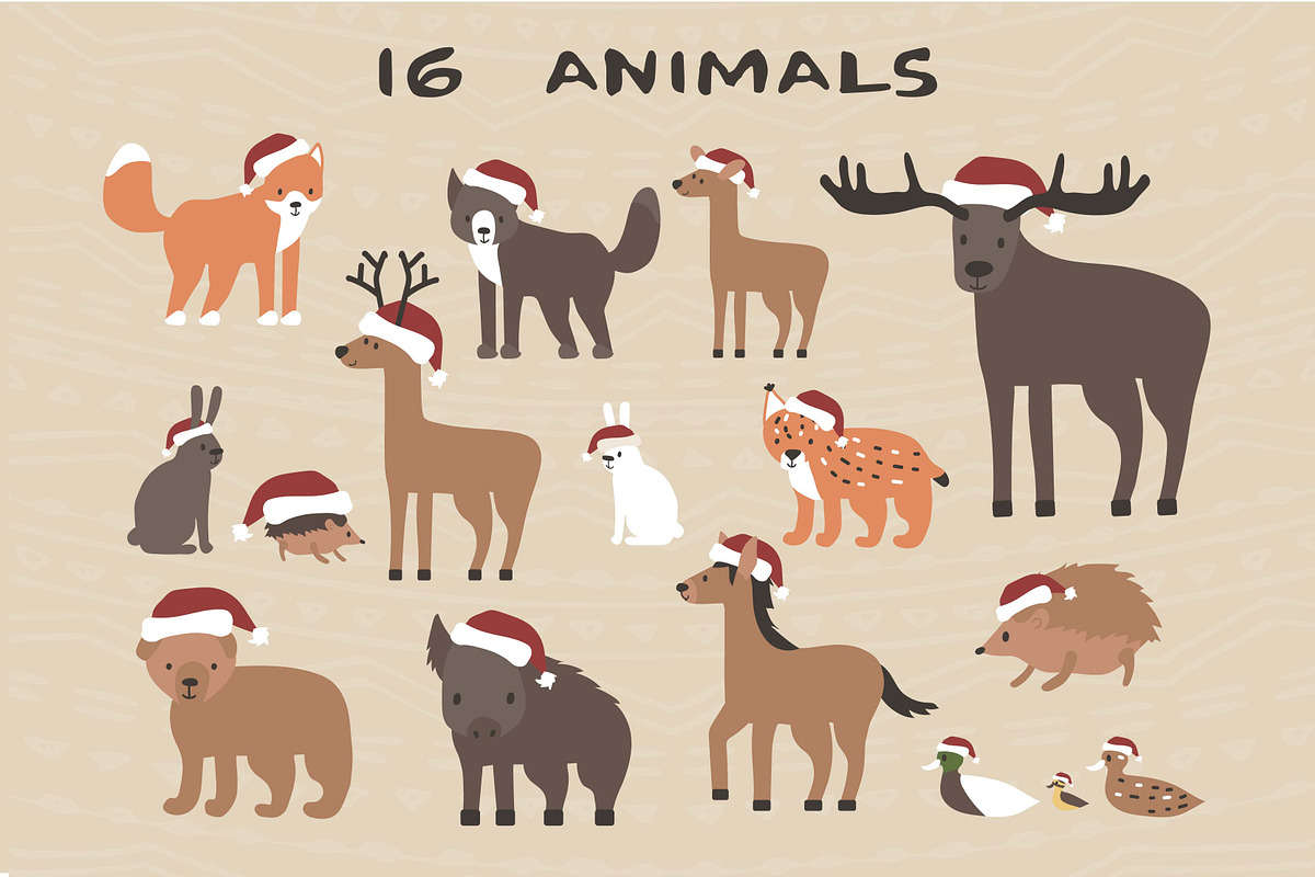 Cartoon Christmas animals and Santa, an Animal Illustration by essskina (Photo 2 of 11)