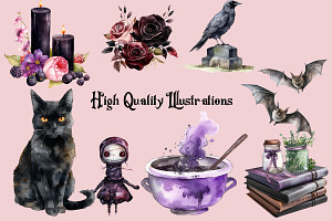 Halloween Witch Watercolor Clipart