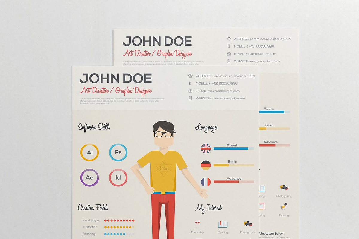 Flat Resume with Infographics, a Work Illustration by Creative Graphics (Photo 4 of 7)