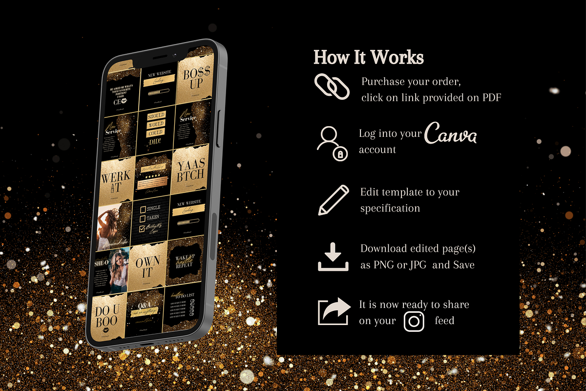 Black & Gold Instagram Templates, a Social Media Template by Faytemplates (Photo 9 of 9)