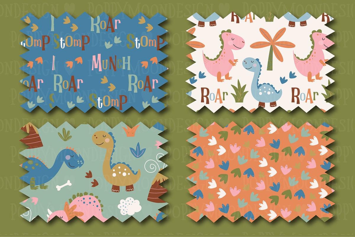 Dino Buddies clipart & paper set, an Animal Illustration by Poppymoondesign (Photo 4 of 5)