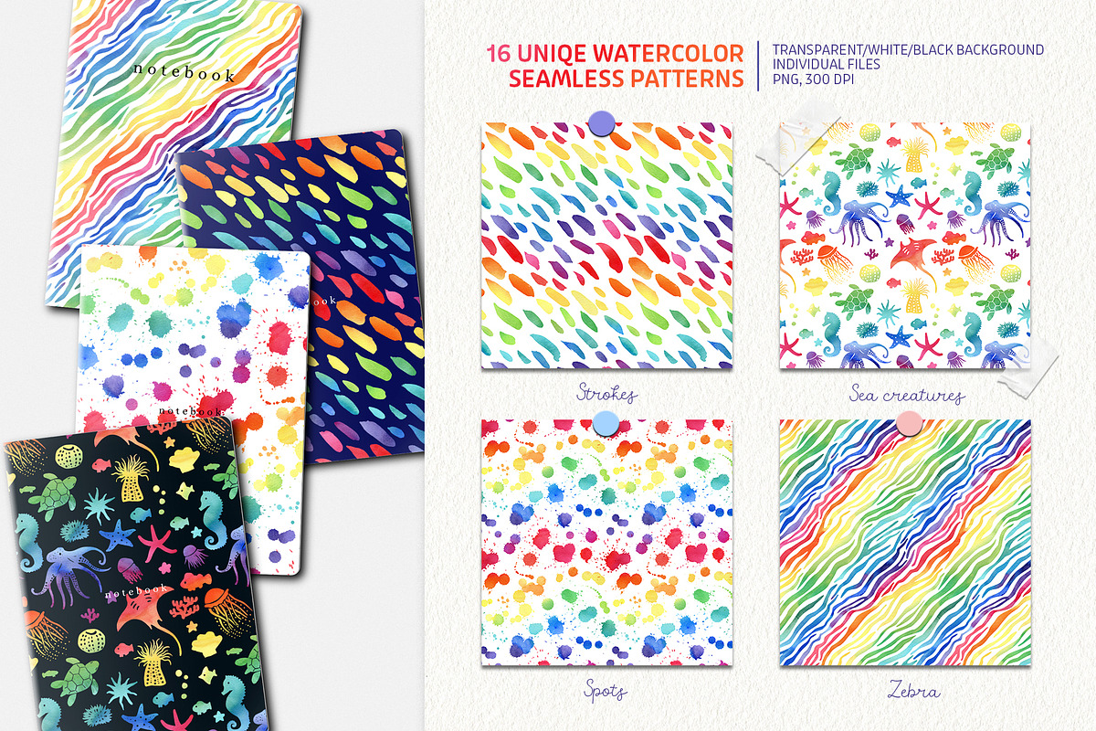 Watercolor Rainbow Patterns&Elements, a Pattern Graphic by PenguinArtStudio (Photo 4 of 11)