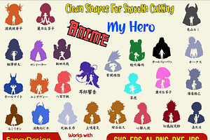 25 My Hero Anime Silhouette Bundle