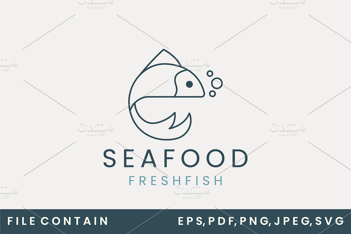 fish sea line art logo vector illust, a Branding & Logo Template by SD 22