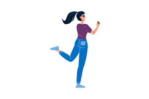 Young woman running and waving, seen, a Sport Illustration by pikepicture