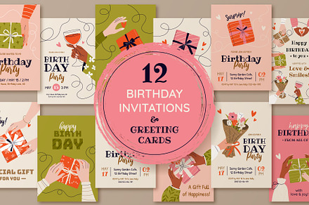 12 Birthday Greeting Cards, a Person Illustration by IuliiaSavko