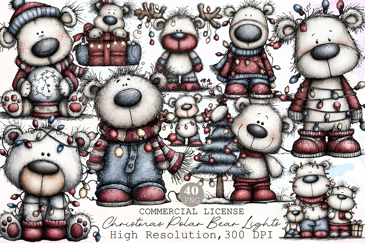 Christmas Polar Bear Lights Clipart, an Illustration by Sublimation Artist (Photo 1 of 6)