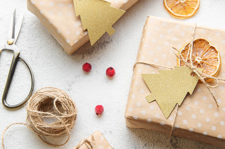 Flat lay with christmas gift boxes, a Holiday Photo by Olena Rudo