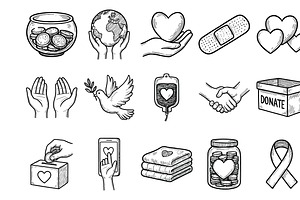Charity and Donation Doodle Icons, an Object Graphic by nikagraphic