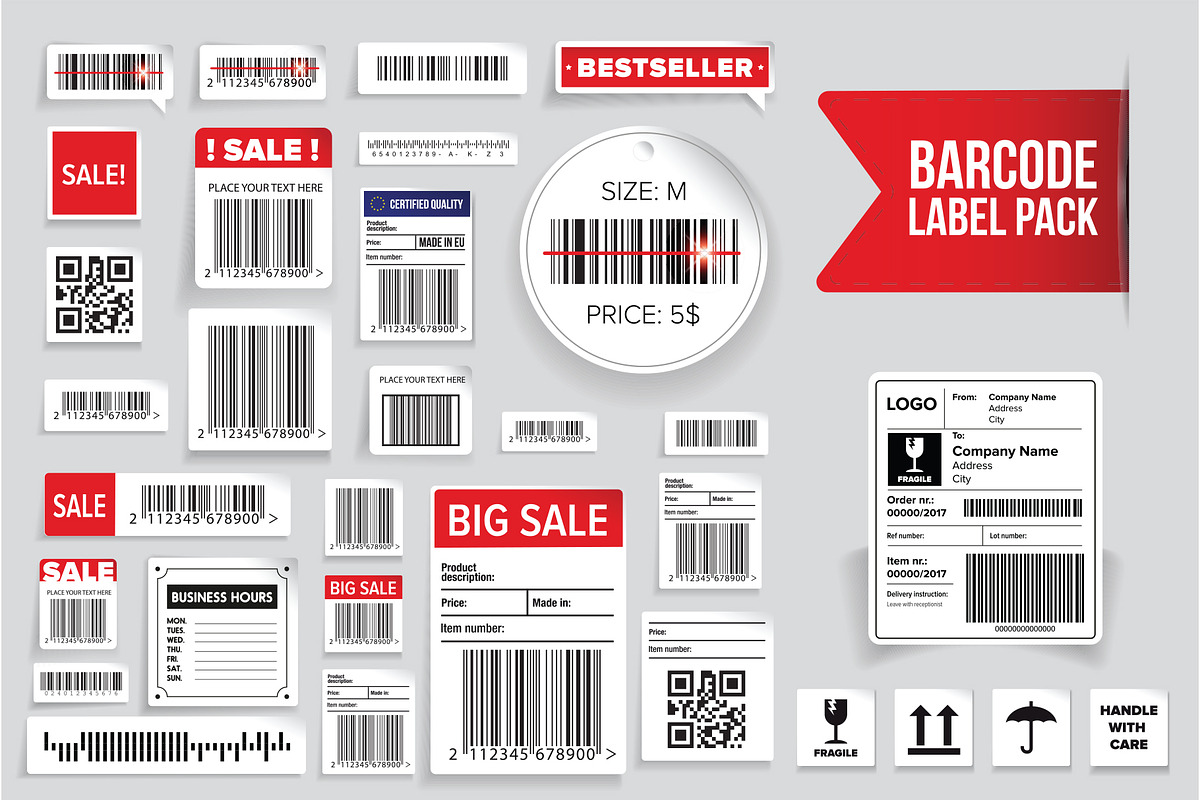 Barcode, shipping and sale label set, a Finance Illustration by Lin´s