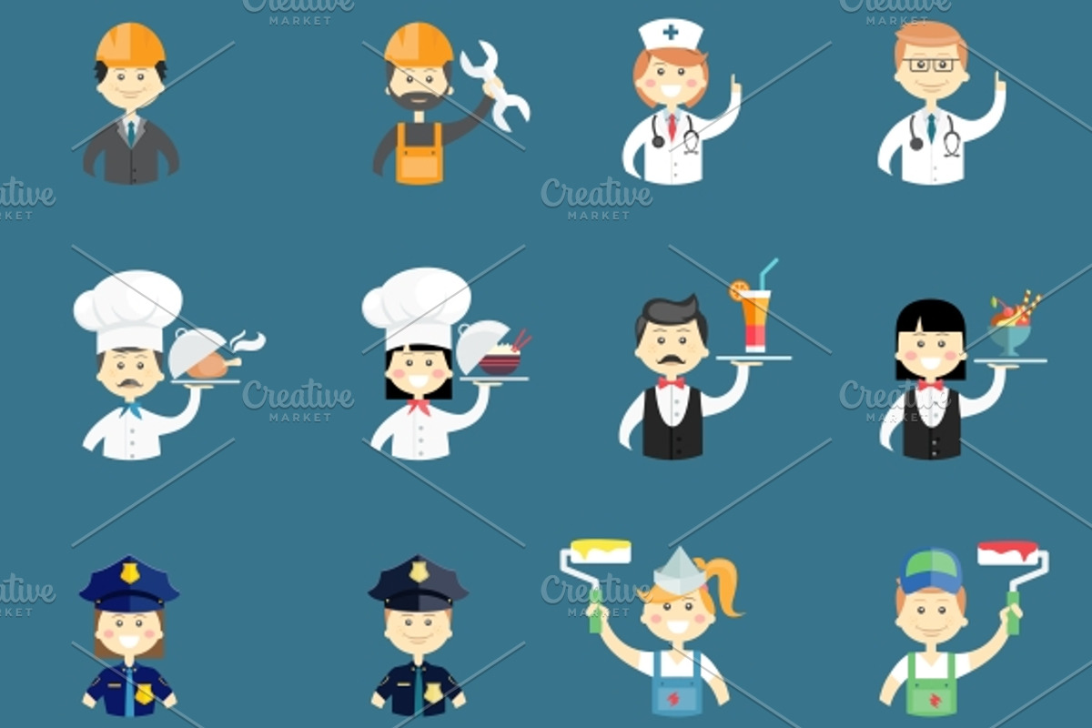 funny professional people avatars, an Icon by Microvector
