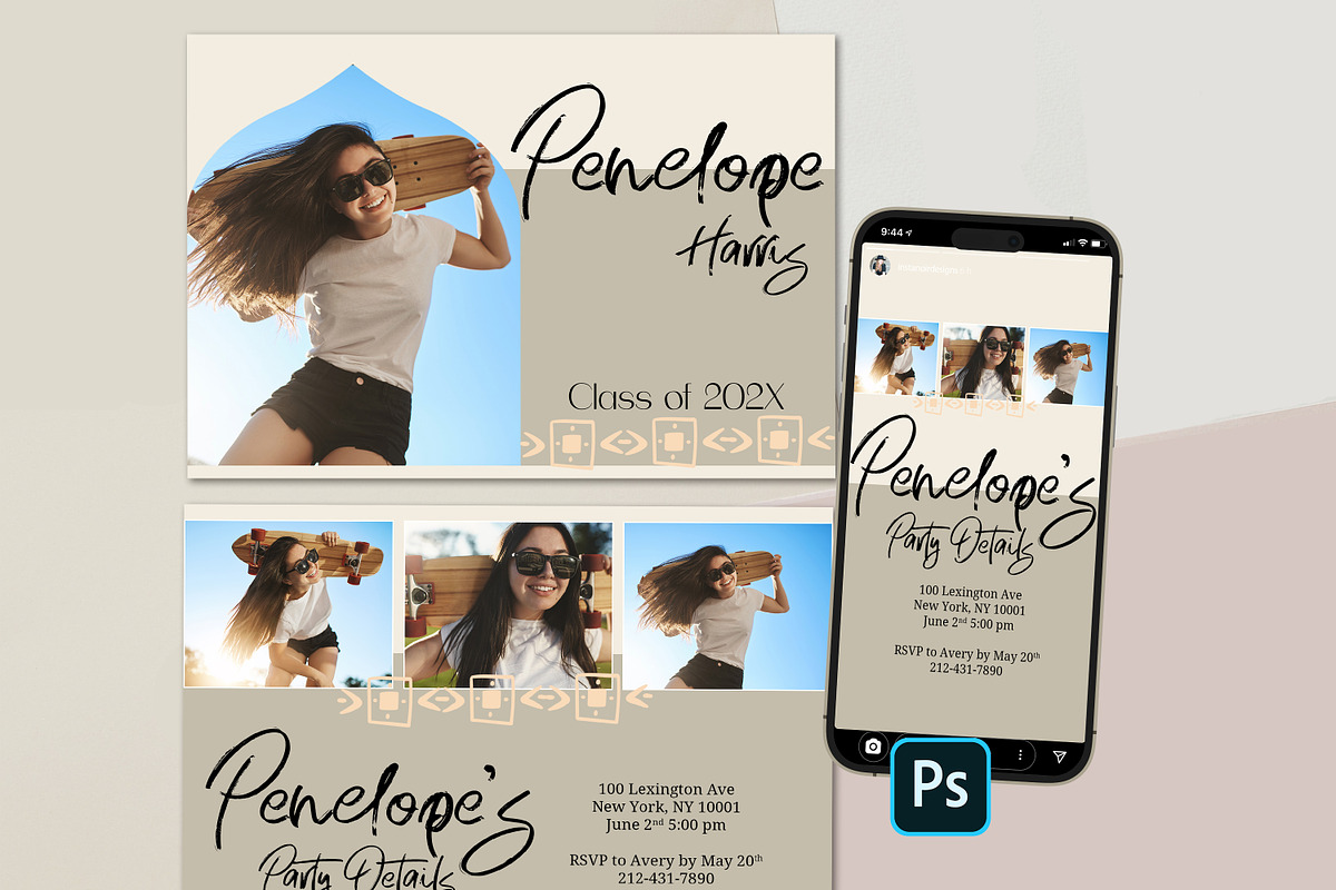 Arched Grad Party Card Template, a Card Template by InstaNoirDesigns (Photo 1 of 9)