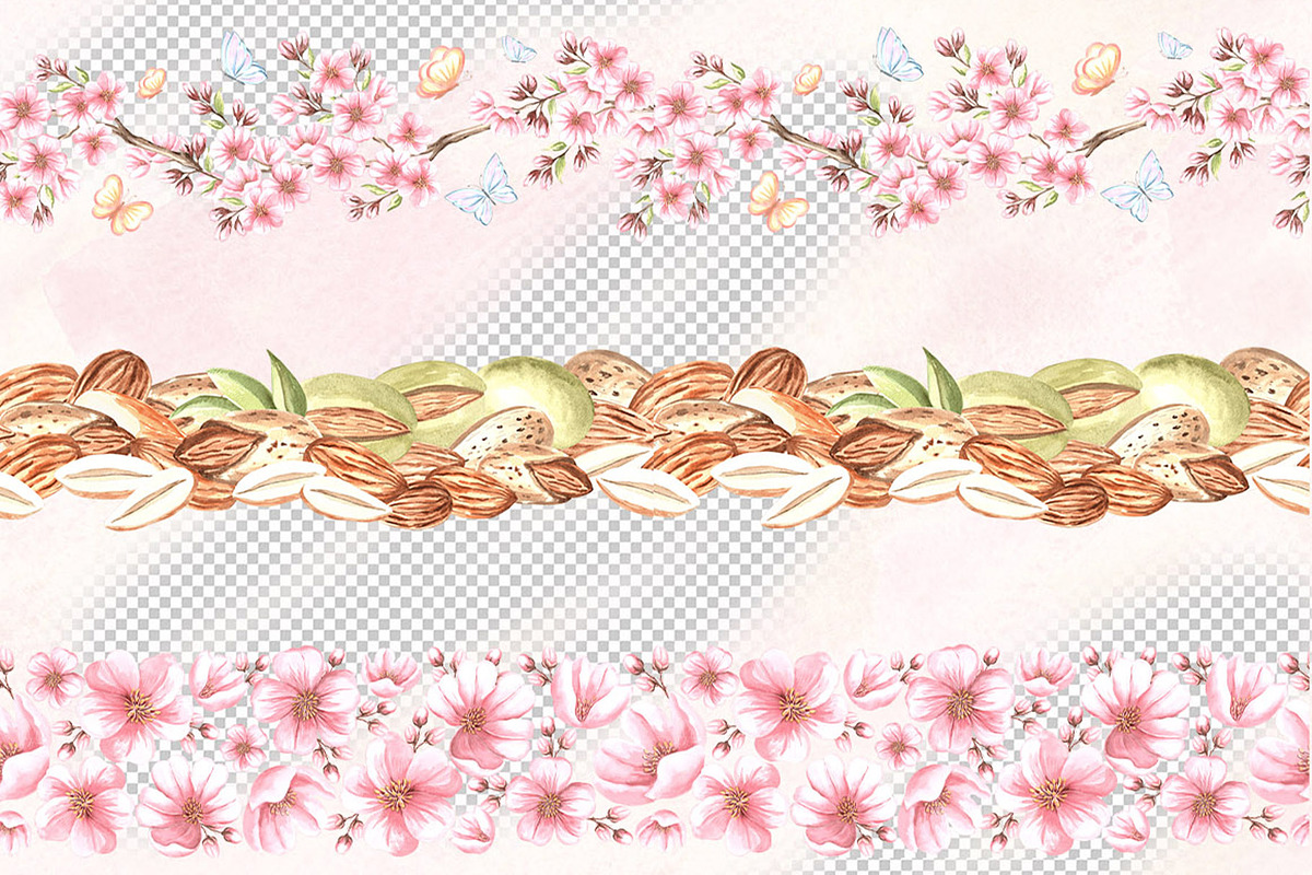 Blossoming Almond watercolor clipart, a Food Illustration by susie-p-art (Photo 10 of 18)